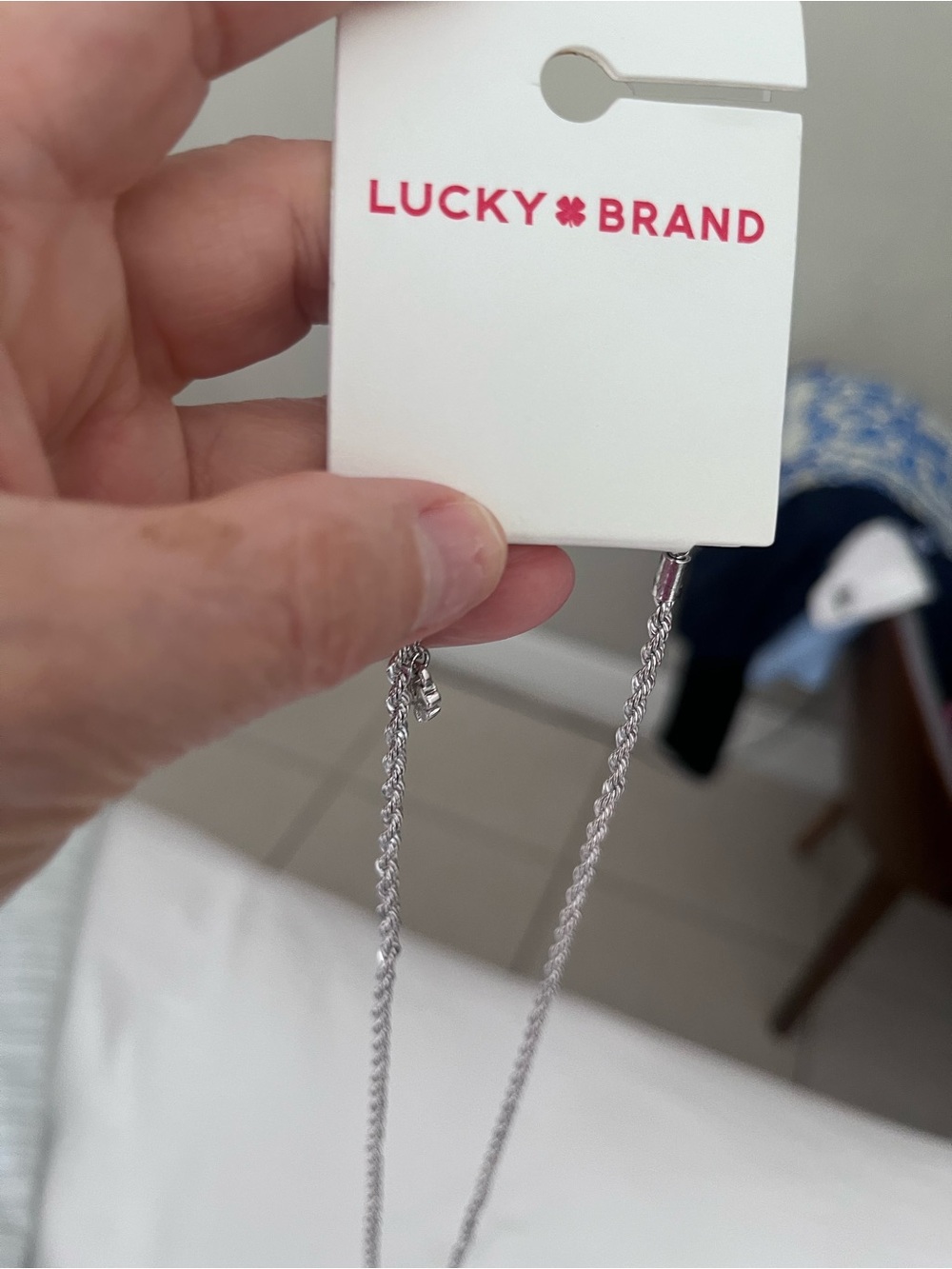 Lucky Brand Silver-Tone Twisted Rope Necklace long , and turquoise color